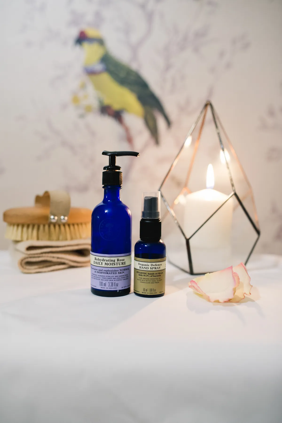 Body brush, Neals Yard Organic remedies and candles